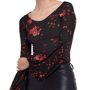 Free People Floral Scoop Neck Blouse Boho Medium